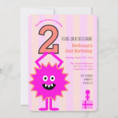 Invitation Petit Monstre Rose Chaud 2e anniversaire fille mig (Devant)