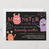 Invitation Petit monstre rose violet Baby shower d'Halloween (Devant)