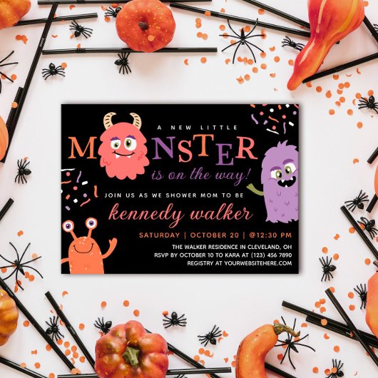 Invitation Petit monstre rose violet Baby shower d'Halloween
