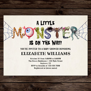 Invitation Petit Monstre Sur Le Chemin Baby shower Halloween