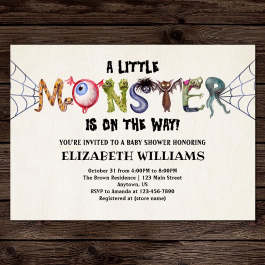 Invitation Petit Monstre Sur Le Chemin Baby shower Halloween