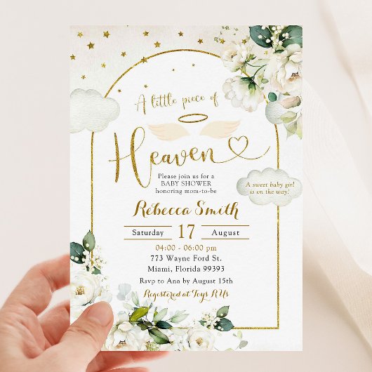 Invitation Petit morceau floral blanc du Baby shower du Ciel