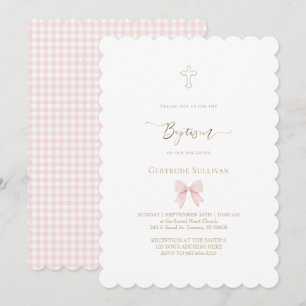 Invitation petit noeud en vichy rose Baptême