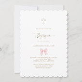 Invitation petit noeud en vichy rose | Baptême (Devant)