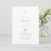 Invitation petit noeud en vichy rose | Baptême (Debout devant)
