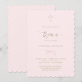 Invitation petit nœud rose | Baptême (Devant / Derrière)