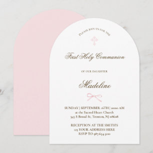 Invitation petit nœud rose     Première Sainte Communion
