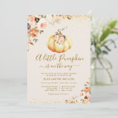 Invitation petit or citrouille et baby shower fleuri (Debout devant)