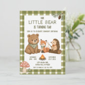 Invitation Petit ours animaux gingham vert anniversaire (Debout devant)