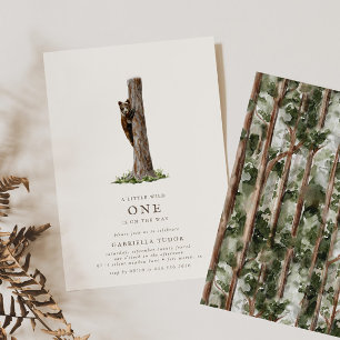 Invitation Petit Ours Baby shower Sophistiqué Forêt Sauvage