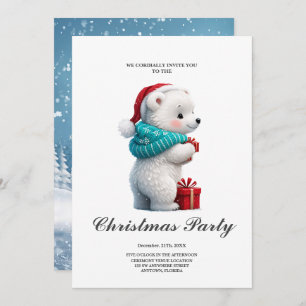 Invitation Petit ours bébé mignon avec casquette de Noël