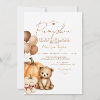 Invitation Petit Ours Chaussures Citrouille Ballon Baby Showe