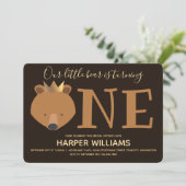 Invitation Petit Ours Couronne Un animal mignon premier anniv (Debout devant)