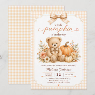 Invitation Petit ours en peluche Baby Shower Citrouille
