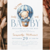 Invitation Petit Ours en Peluche Bleu Ballon Aérien