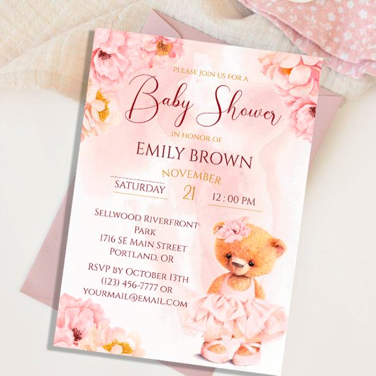 Invitation Petit ours en peluche - couleur d'aquarelle de la 