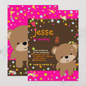 Invitation Petit ours en peluche/Fond bricolage+texte (Devant / Derrière)