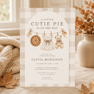 Invitation Petit Ours Gingham Automne Baby Shower