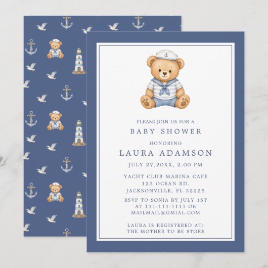 Invitation Petit ours marin fête de naissance (Devant / Derrière)