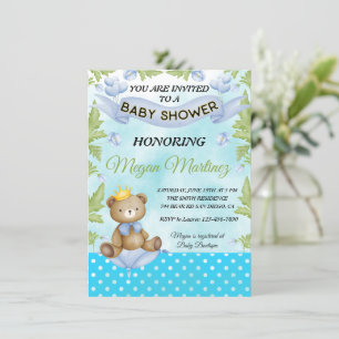 Invitation petit ours prince bleu Flower boy baby shower