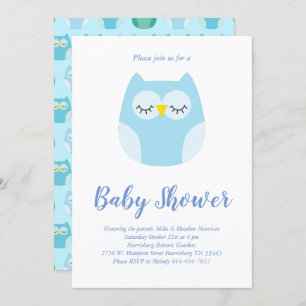 Invitation Petit Owl Baby shower Bleu Bird Boy