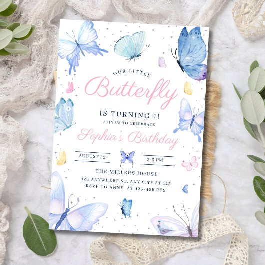 Invitation Petit Papillon 1er Anniversaire Papillon pourpre