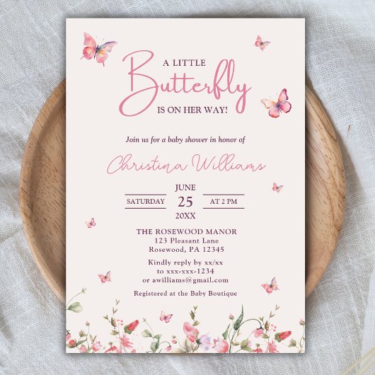 Invitation Petit papillon Aquarelle Baby shower fille