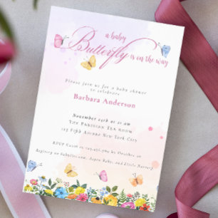 Invitation Petit Papillon Baby Shower Fantaisiste pour Fille