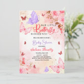 Invitation petit papillon baby shower fille Aquarelle rose (Debout devant)
