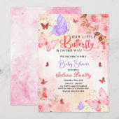 Invitation petit papillon baby shower fille Aquarelle rose (Devant / Derrière)