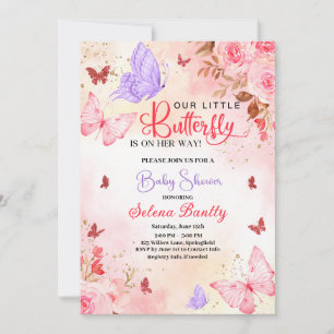 Invitation petit papillon baby shower fille Aquarelle rose