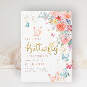 Invitation Petit Papillon Bright Garden Girl Fête d'anniversa