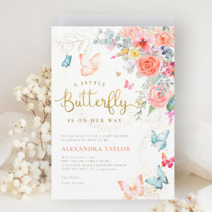 Invitation Petit Papillon brillant Floral Baby Girl Douche
