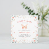 Invitation Petit Papillon corail Turquoise mignon fille Baby  (Debout devant)