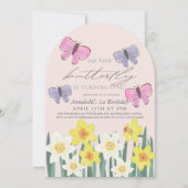 Invitation Petit Papillon Daffodil Rose fille 1er anniversair (Devant)