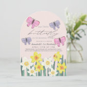 Invitation Petit Papillon Daffodil Rose fille 1er anniversair (Debout devant)