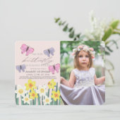 Invitation Petit Papillon Daffodique rose Photo Anniversaire (Debout devant)