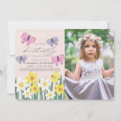Invitation Petit Papillon Daffodique rose Photo Anniversaire (Devant)