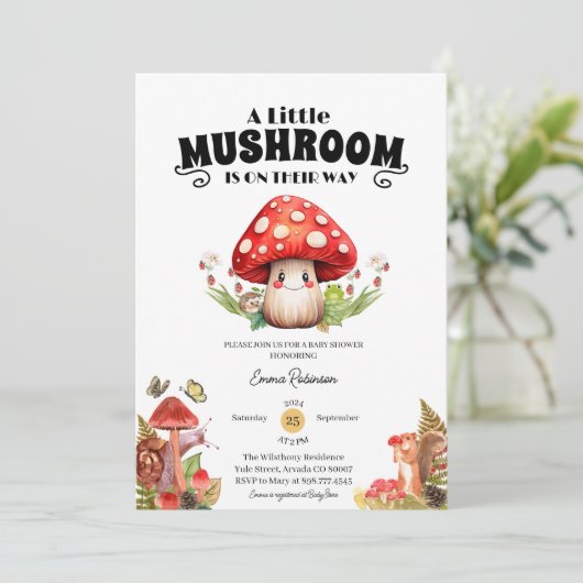 Invitation petit papillon de champignon bébé shower (Debout devant)