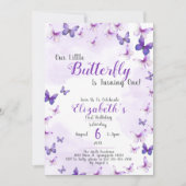 Invitation Petit Papillon Fille Violette Premier Anniversaire (Devant)