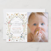 Invitation Petit Papillon Fleur sauvage Bee Photo 1er anniver (Devant)