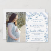 Invitation Petit papillon fleuri bébé garçon douche photo (Devant)