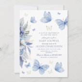 Invitation Petit Papillon Fleurs Bleues Baby shower garçon (Devant)