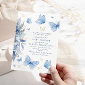 Invitation Petit Papillon Fleurs Bleues Baby shower garçon
