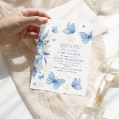 Invitation Petit Papillon Fleurs Bleues Baby shower garçon