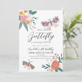 Invitation Petit Papillon Floral Girl Anniversaire (Debout devant)