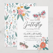 Invitation Petit Papillon Floral Girl Anniversaire (Devant / Derrière)