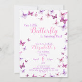 Invitation Petit Papillon premier anniversaire fille rose (Devant)