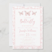 Invitation Petit papillon rose fleuri bébé douche (Devant)