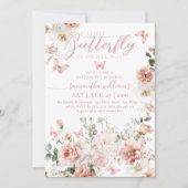 Invitation Petit Papillon rose Floral Baby Girl Douche (Devant)